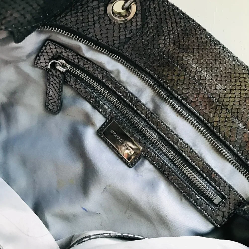 Micheal Kors Skorpios Metallic Snakeskin Bag Tote